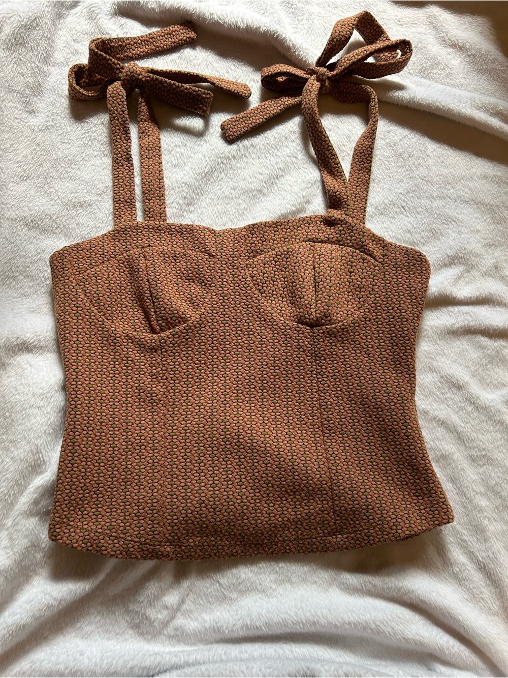 Free People Rust Brown Textured Tie-Shoulder Bustier Tank XS
